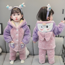 Baby Sleet Winter Thickened Outwear Childrens Home Conserved Winter Triple Clip Cotton Girl Flannel Suede Suit Plus Suede