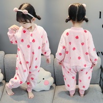 Child Sleepwear Autumn Winter Conjoined Baby Coral Suede Sleeping Bag Girl Flannel climbing clothes Boys baby Winter thickened