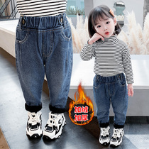 Girl Gush Jeans Integrated Suede Baby Pants Autumn Winter Outwear Childrens Trousers Winter Thickened Children Ocean Qi