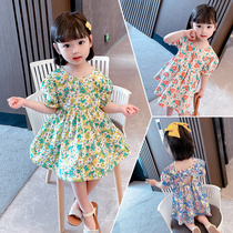 Girls Broken Flowers Dress dress Summer Little frescoed pure cotton Children Summer skirts Han version Ocean Gas Baby Princess Nepotism