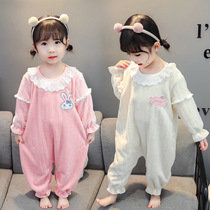 Baby Sleepwear Autumn Winter Conjoined Children Coral Suede Home Clothes Girl flannel Flannel Climb for Winter Thickened Children