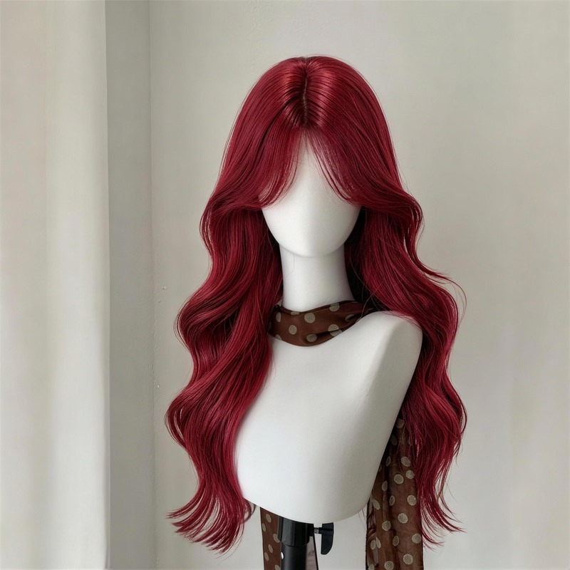 Burgundy Long Curly Wig for Women, Everyday Full Wig, Versatile for Cos Styling, Medium-Long Hair Full Head Cover