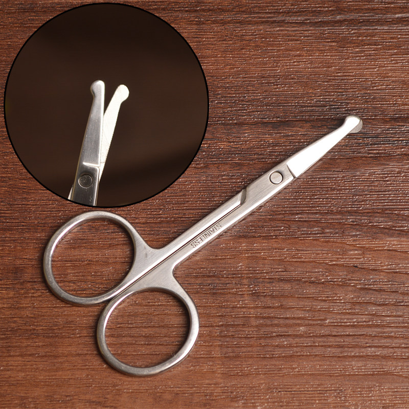  Stainless steel round head scissors Men's nose hair trimmer lady small beauty cut eyebrow manual nose hair machine-Taobao