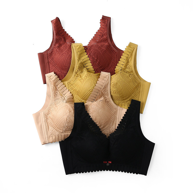 (good thing recommended) crystal pure color adjustment type lingerie lace lace side no steel ring to collect auxiliary milk drooping poly-woo bra