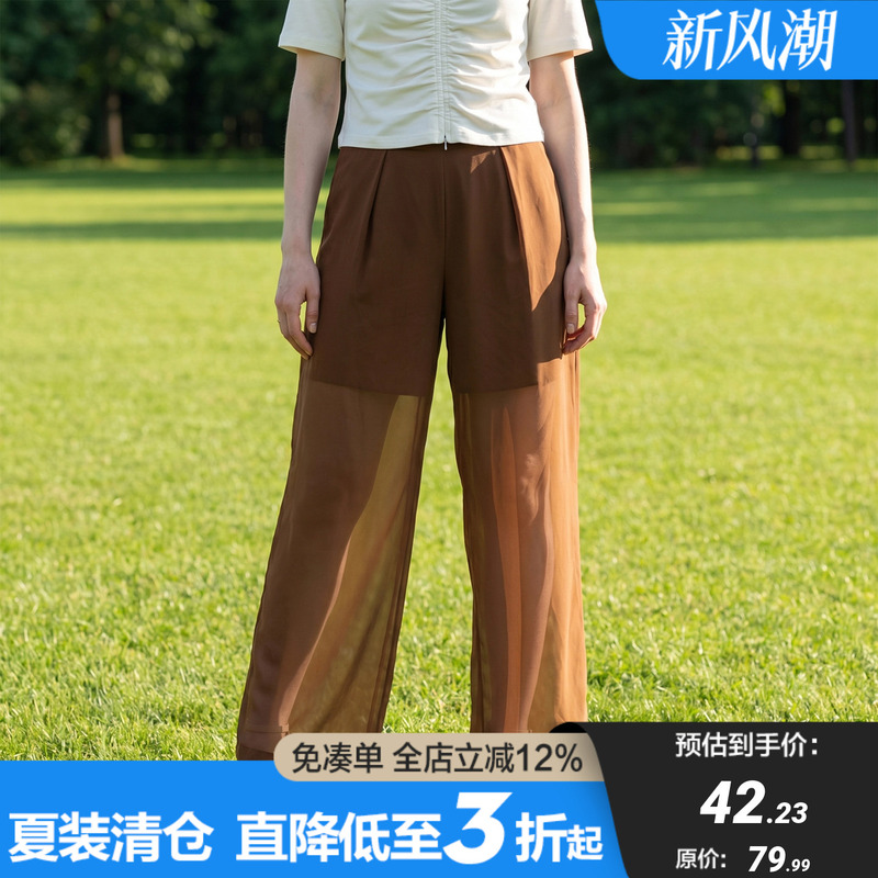 Counter 669【Yang】Lazy Style Sheer Mesh Wide-Leg Pants with Drape, Casual Pants, Brand Discount, Summer Women's Clothing 26