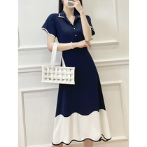 New season (thinking) denim silk long waist short sleeve dress women 2021 summer New Tide