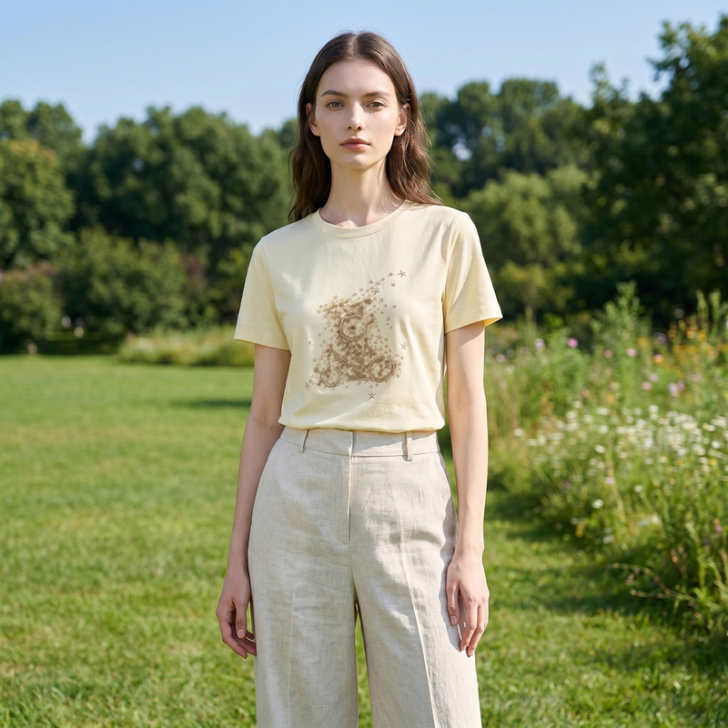 Counter 469【Morning】Star Sequin Embroidery Age-Reducing Round Neck Short-Sleeve T-Shirt Brand Discount Authentic 26 Summer Women's Clothing Counter 469【Morning】Star Sequin Embroidery Age-Reducing Round Neck Short-Sleeve T-Shirt Brand Discount Authentic 26 Summer Women's Clothing