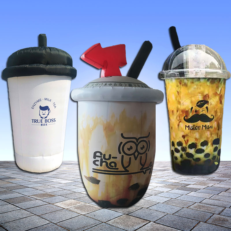 Customize to make large thickened luminous inflatable PVC milk tea cup beverage bottle with a walking card ventilation model model