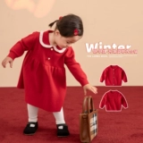 Детский красный трикотажный свитер для мальчиков, пуховик, платье, наряд на выход