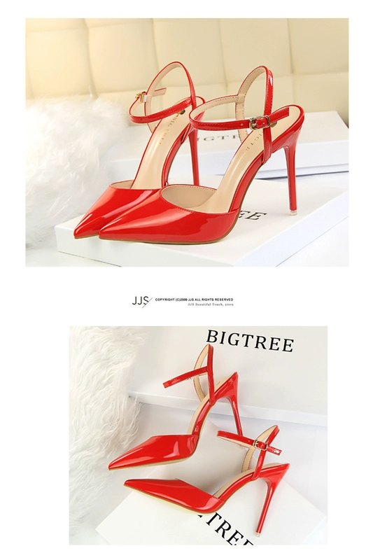 Mùa hè 2018 phong cách mới Baotou cao gót stiletto thời trang cao gót nữ giày bạc đơn giày từ khóa thắt lưng dép mùa hè