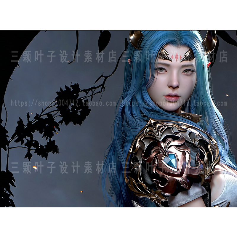 Marmoset Toolbag Japanese and Korean Style Female Warrior Armor 3D Model Hairstyle Armor Character Material Download
