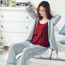 Yuezi clothing spring and autumn cotton postpartum feeding pregnant womens pajamas womens three-piece set spring and summer thin household clothes breastfeeding clothes