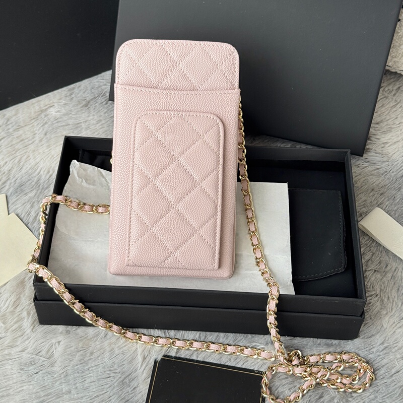 2026 New Caviar Leather Plus Phone Bag, Sheepskin Wallet, Neck-Hanging Card Holder, Id Chain Small Pouch