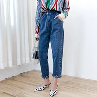 Quần jeans nữ sờn mùa thu 2018 mới của Hàn Quốc có cạp cao là quần lửng ống suông retro đậm chất Hong Kong sang trọng quần bò nữ đẹp