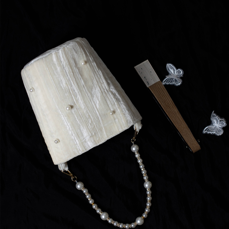 Silver Can | Starfall Original Pearl Texture Velvet Bucket Bag Cream White Versatile Niche Shoulder Crossbody Bag