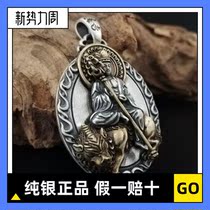 S990 sterling silver foot silver ground Tibet Bodhisattva pendant Buddha statue men and women retro pendant safe Bodhisattva necklace