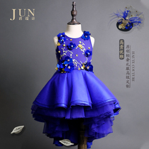Jun design blue princess dress girl high-end puffy gauze little girl model catwalk show tide dress