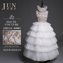 Jun design girl princess dress light luxury custom white puffy gauze childrens show childrens piano performance dress
