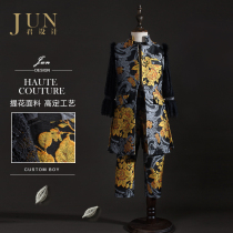 Jun design boys walk show clothing autumn and winter fashion clothes childrens host Chinese style dress three-piece suit
