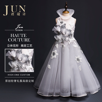 Jun design flower girl evening dress girl wedding dress childrens model catwalk long birthday white gauze noble princess dress