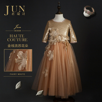 Jun design childrens dress girl catwalk piano violin performance clothes little girl sleeve dress birthday princess