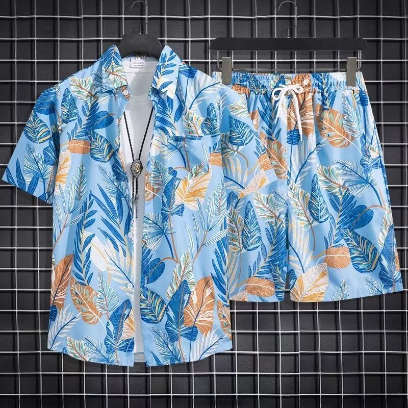 Summer Island Clothing Hainan Sanya Hawaiian Shirt Men's Beach Shorts Couple Style Set Trendy Cool Seaside Style Summer Island Clothing Hainan Sanya Hawaiian Shirt Men's Beach Shorts Couple Style Set Trendy Cool Seaside Style