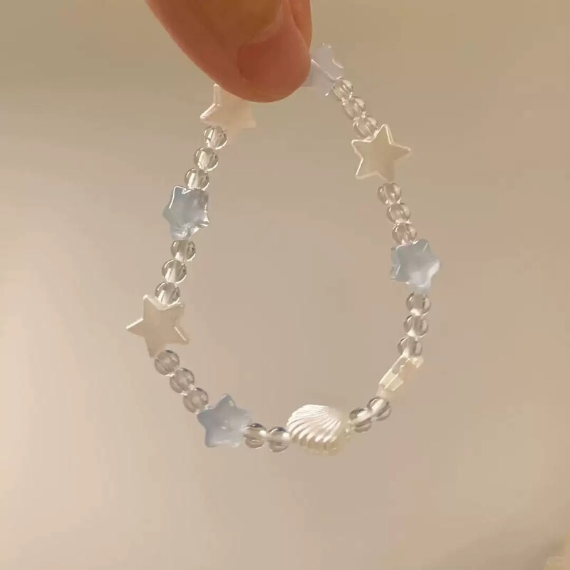 Blue and White Ocean Star Shell Beaded Bracelet for Girls, Ins-Style Fresh and Simple Couple and Friendship Bracelet, Birthday Gift Blue and White Ocean Star Shell Beaded Bracelet for Girls, Ins-Style Fresh and Simple Couple and Friendship Bracelet, Birthday Gift