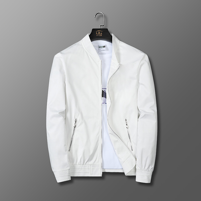 Spring and Autumn Pure White Jacket Men's Casual Simple Versatile Black Baseball Jacket Flight Jacket Men's European Style Spring and Autumn Pure White Jacket Men's Casual Simple Versatile Black Baseball Jacket Flight Jacket Men's European Style