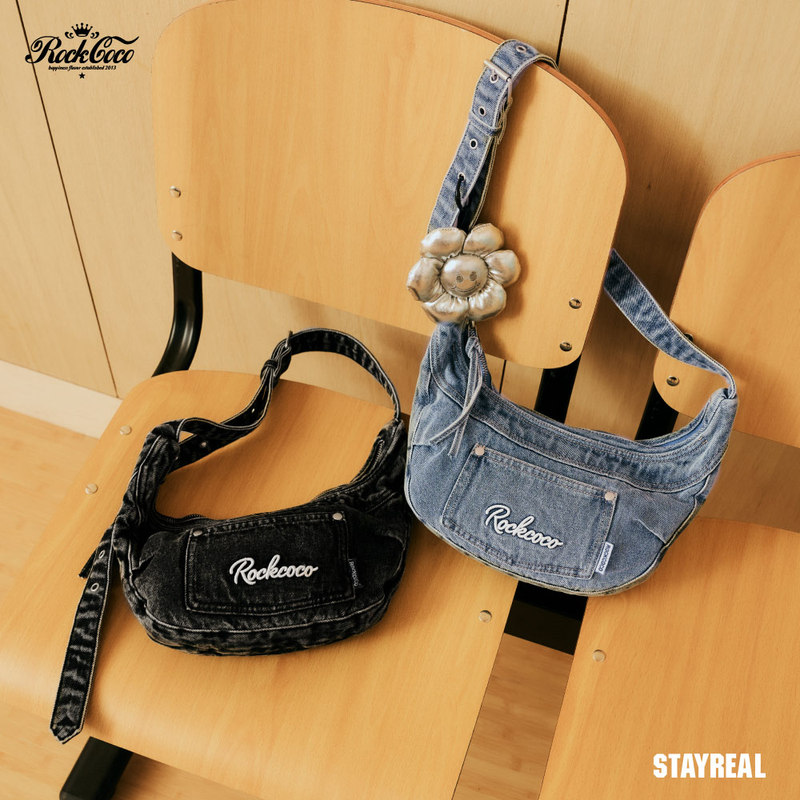 Rockcoco Casual Denim Mini Half-Moon Bag for Women, Fashionable Versatile Underarm Bag, Denim Shoulder Bag, Crossbody Bag, Trendy Rockcoco Casual Denim Mini Half-Moon Bag for Women, Fashionable Versatile Underarm Bag, Denim Shoulder Bag, Crossbody Bag, Trendy