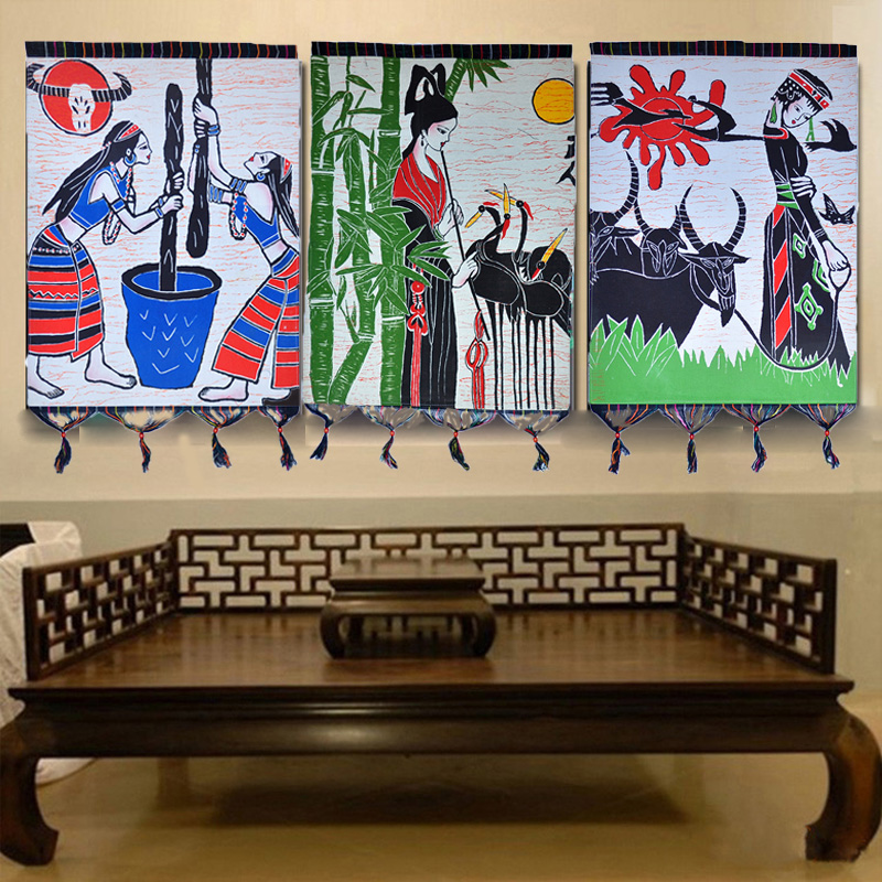 Guizhou Miao Batik painting Yunnan ethnic character painting Handmade hanging cloth art painting Batik wall decoration hanging painting