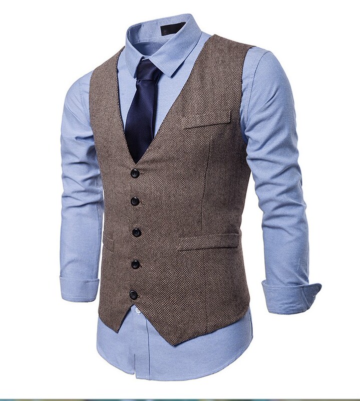 Spring and Autumn Woolen New Style Retro Slim-Fit Herringbone Vest Men's Casual Suit Vest Plus Size