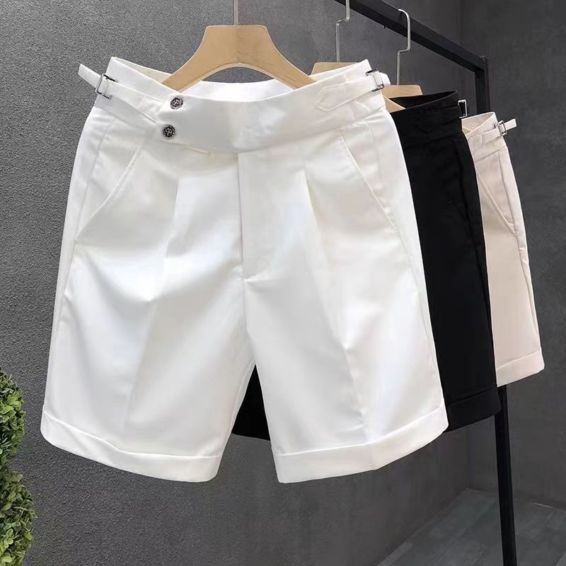 Summer Men's Casual Shorts British Style Slim Fit Trendy Beach Shorts Sports Loose Shorts White Cargo Pants