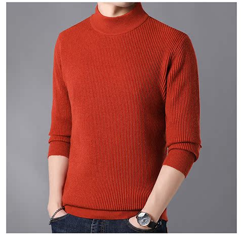Mùa đông mới áo len cashmere nam cổ cao nửa cổ áo len nhung áo len dài tay dày quần áo rộng của nam giới áo len cổ lọ nam