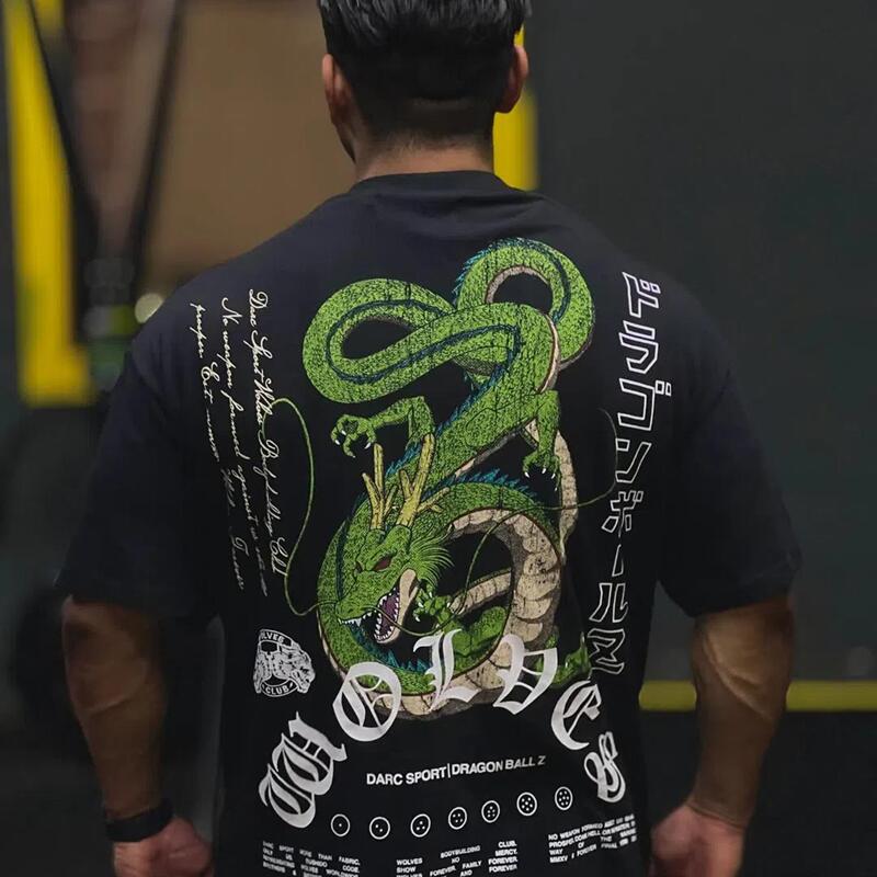 New Year's Bonus! Darcsport Wolf Head Dragon Ball Limited Edition Full Back Dragon Heavyweight Cotton Sports Fitness T-Shirt
