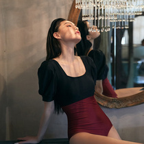 Roca Arts Law Style Retro Teenage Girl Wind Black Red Conspicuic Veil Back Spa Holiday Skirt Style Conjoined Swimsuit Woman