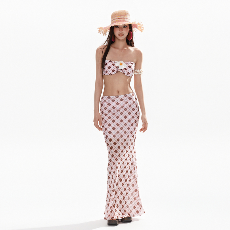 Roka Art 2026 New Model Hibiscus Flower Stunning Island Vacation Bikini Mesh Long Skirt Slimming Tummy-Covering Swimsuit for Women