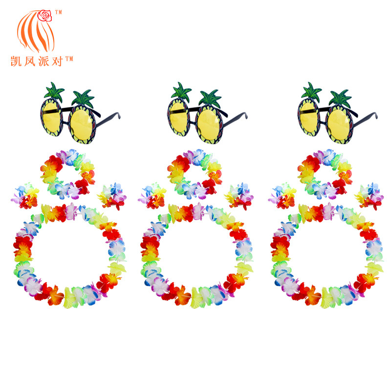 Manufacturer Direct sales Hawaii Classic Flower Ring Four pieces of Pineapple Glasses Festival Stage Performance Dress Dress New