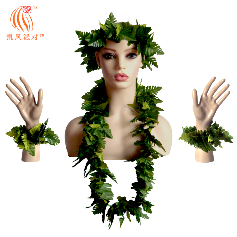 Hawaiian adult children's jungle series simulation green leaf wreath 4 sets of stage performance decoration props new