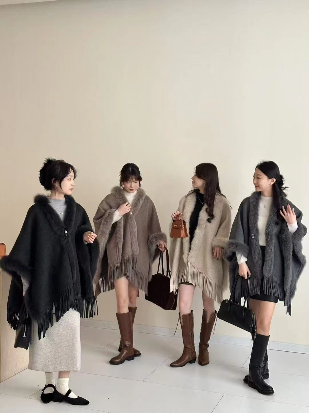 Новогодняя одежда, шаль с кисточками, плащ из лисьего меха, шерстяное пальто, зимняя корейская версия, свободное плотное пальто, брошь-версия