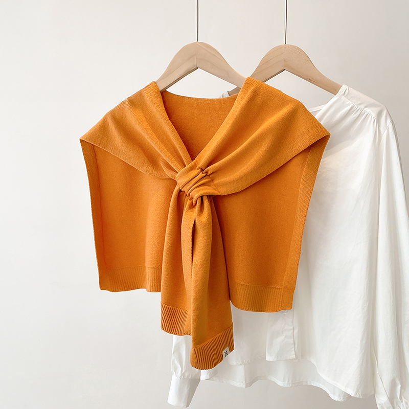 Knitted Wool Shawl, Cross-Over Shoulder Cape, Women's Air-Conditioning Orange Neck Protector, Dual-Use Thin Scarf Knitted Wool Shawl, Cross-Over Shoulder Cape, Women's Air-Conditioning Orange Neck Protector, Dual-Use Thin Scarf