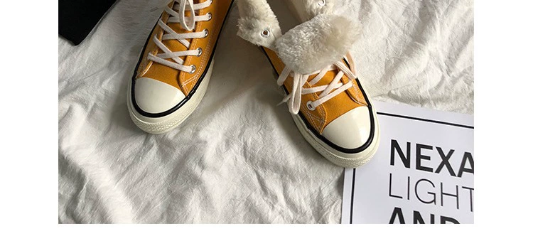Giày vải cao cổ nữ Giày cao cổ Hàn Quốc của giày cotton sinh viên hoang dã ấm áp 2018 thu đông mới cộng với đôi giày nhung hai dây