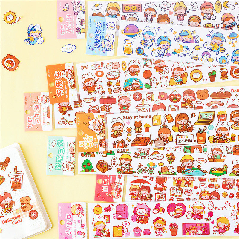 Girl pet packaging tape little rabbit group diary transparent hand account cute character girl cartoon hand account collage sticker
