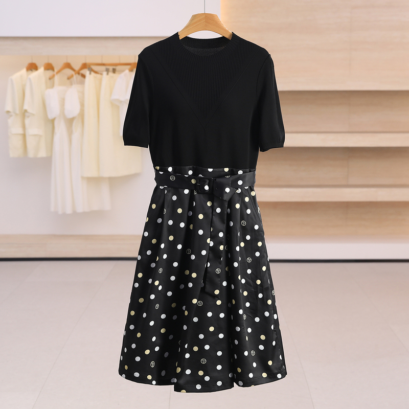 Special Offer 2880【Card】Fake Two-Piece Polka Dot Waist-Cinching Slimming Dress 26 Summer Chui Shi Shang Brand Clearance Women's Clothing