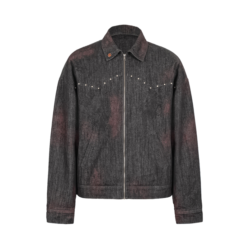 Underwater S1 Bloodstained Hunter Bloodstained and Dirty-Dyed Raw Leather Rivet Fitted Jacket