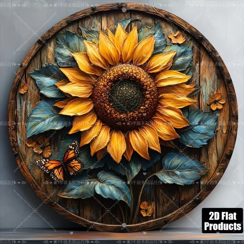 Sunflower Welcome Sign Rustic Front Door Decoration Round Welcome Wooden Hanging Sign Wooden Door Sign Plaque