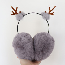  Antler elk hair hoop earmuffs warm female earmuffs cute winter imitation rabbit hair ear cover New Year gift ear warm female