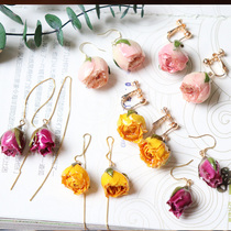  Forest super fairy immortal flower earrings 925 silver ear line temperament natural dried flower flowers rose real flower earrings earrings