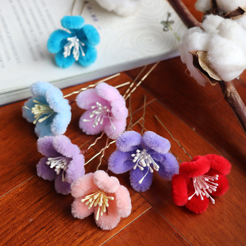 Chinese bridal Gongfeng qipao Han clothes imitation suede flower hair hairpin subhead decoration performance photo hairpin hairpin haircut