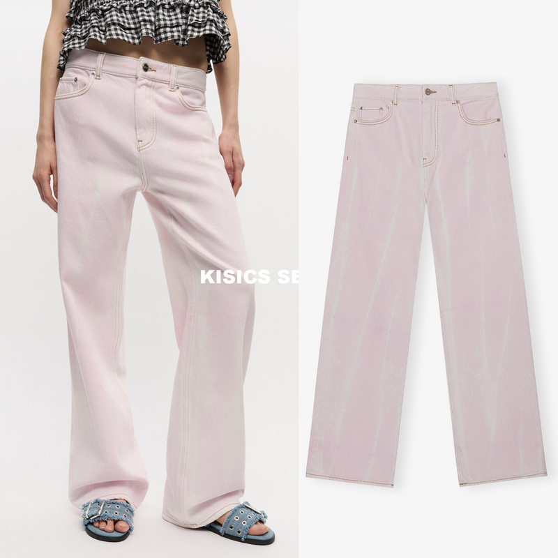 Officially Authorized Ganni 25Fw Overdyed Heavy Denim Washed Pink Straight-Leg Jeans