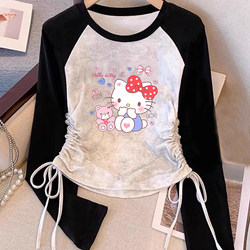 Children's Fitted Long-Sleeve T-Shirt for Girls, Pure Cotton, Spring and Autumn Base Shirt, Color-Blocked Short Top, 2025 New Model